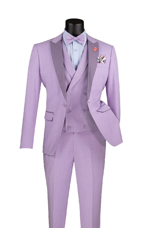 Travel Wardrobe Slim Fit Tuxedo 3 Piece with Matching Bow Tie in Lavender