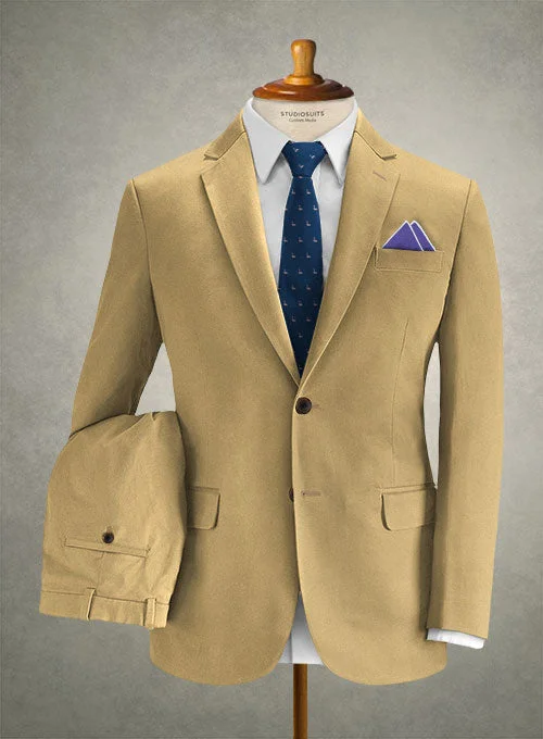 Fashionable Wear Caccioppoli Cotton Gabardine Topaz Khaki Suit