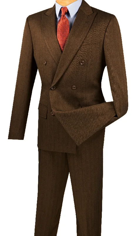 Daily Looks Slim Fit Double Breasted 2 Piece Suit Herringbone Stripe Taupe