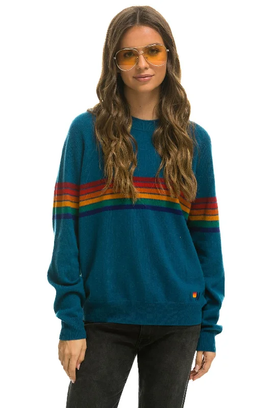 Fashion Bottoms RAINBOW STRIPE 6 UNISEX LIGHT CASHMERE SWEATER - PEACOCK