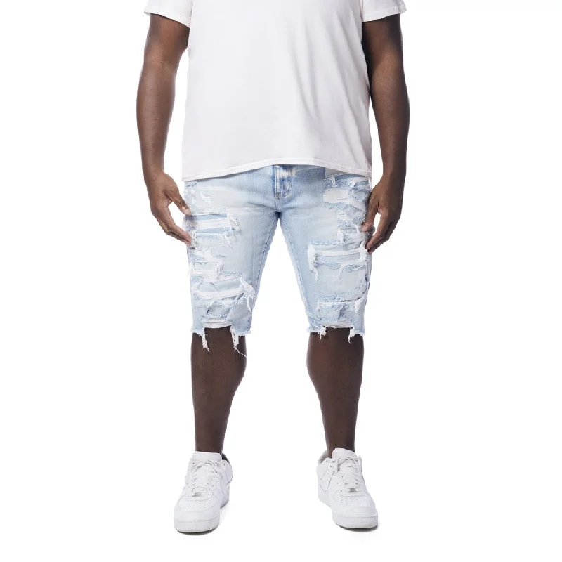 Relaxed Looks Big and Tall - Distressed Rip & Repair Jean Shorts - Santorini Blue