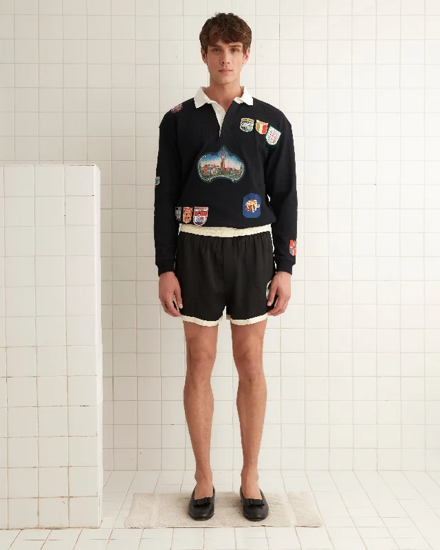 Stylish Jeans Satin Gym Shorts - Black