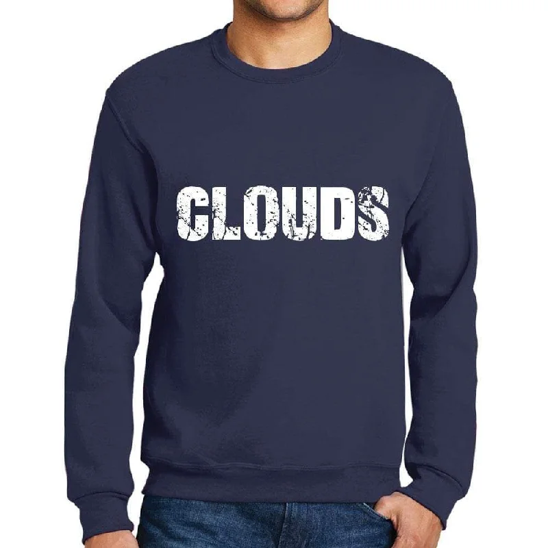 Relaxed Looks Men's Printed Graphic Sweatshirt Popular Words CLOUDS French Navy