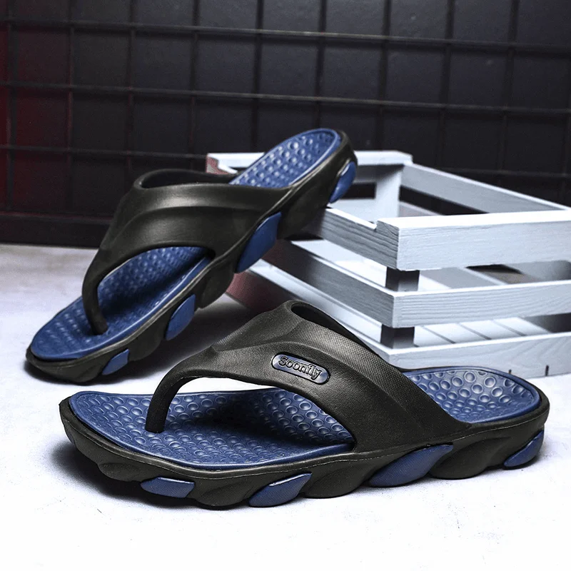 Modern Basics Men Breathable Soft Bottom Non Slip Comfy Beach Flip Flops Casual Slippers