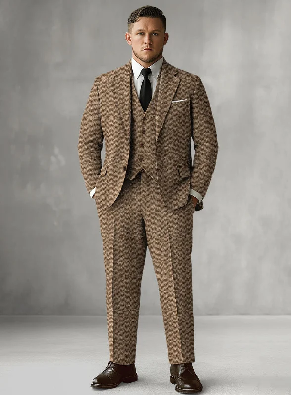 Fall Fashion Tweed Suit Big and Tall - Irish Brown Herringbone