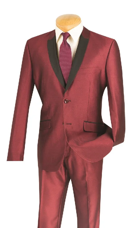 Comfort Clothes Slim Fit Shiny Sharkskin Men's 2 Piece Suit in Maroon