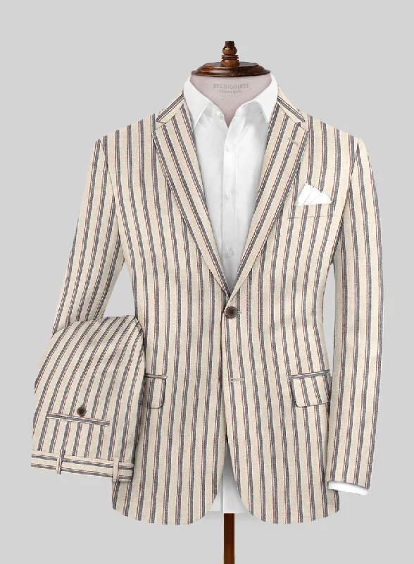 Comfy Pants Noble Elena Cream Stripe Wool Silk Linen Suit