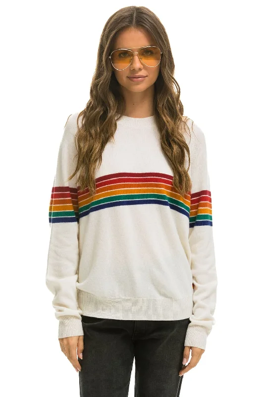Casual Fits RAINBOW STRIPE 6 UNISEX LIGHT CASHMERE SWEATER - SNOW