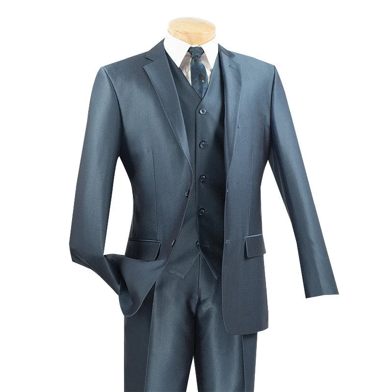Winter Outfits Slim Fit Men's Suit With Vest 3 Piece 2 Buttons in Blue