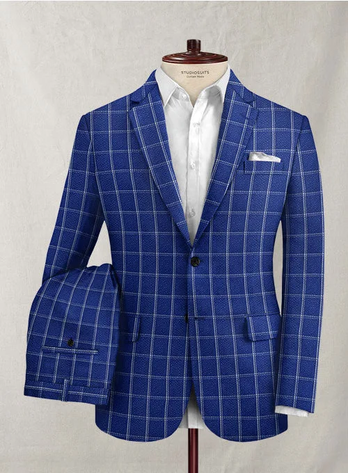 Fashion Pants Solbiati Cobalt Blue Checks Seersucker Suit