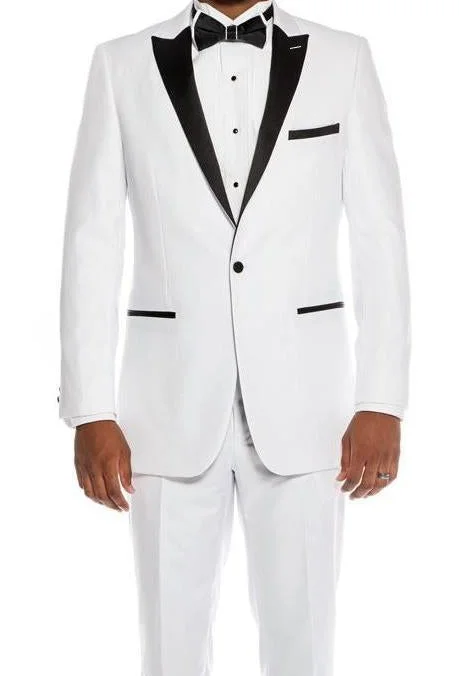 Relaxed T-shirts Slim Fit 2 Piece White Tuxedo With Satin Peak Lapel