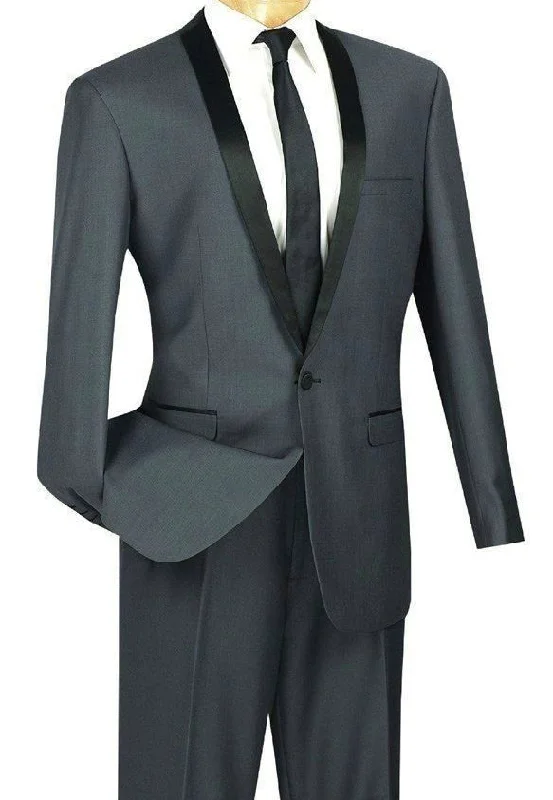 Travel Wardrobe Kingsman Collection - Shawl Lapel Slim Fit Tuxedo 2 Piece 1 Button Heather Gray Travel Wardrobe Kingsman Collection - Shawl Lapel Slim Fit Tuxedo 2 Piece 1 Button Heather Gray
