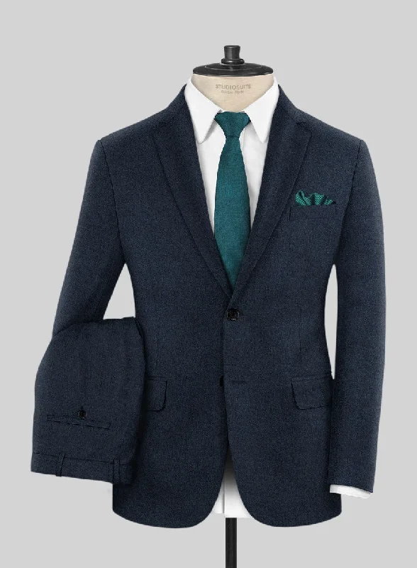 Smart Casual Wear Italian Hulgo Blue Herringbone Wool Suit