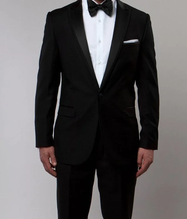 Comfy Tops Black Slim Fit 2 Piece Tuxedo With Satin Peak Lapel