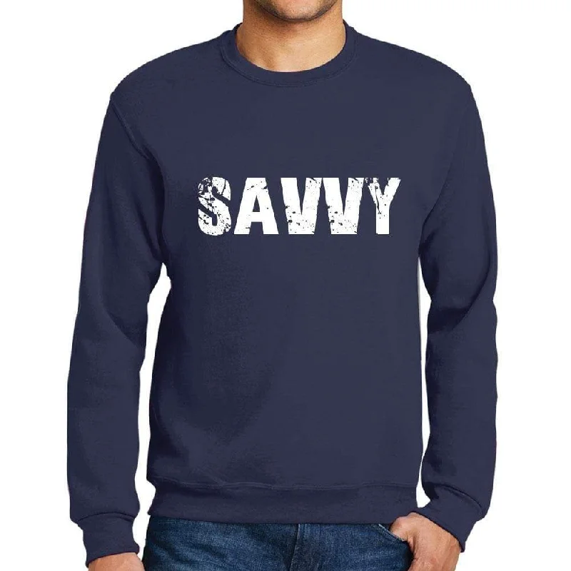 Casual Shirts Men's Printed Graphic Sweatshirt Popular Words SAVVY French Navy