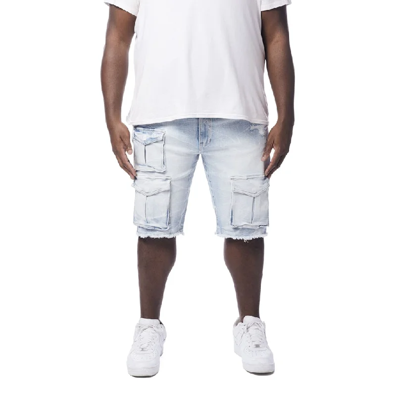 Street Style Tops Big and Tall - Rip & Repair Cargo Jean Shorts - Santorini Blue