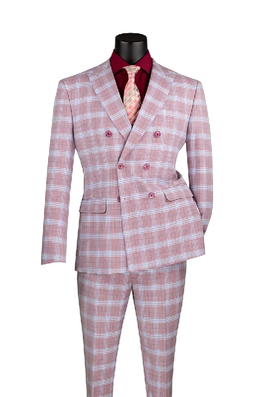 Everyday Jeans Duke of Windsor Collection - Slim Fit 2 Piece Double Breasted Windowpane Suit in Adobe Rose