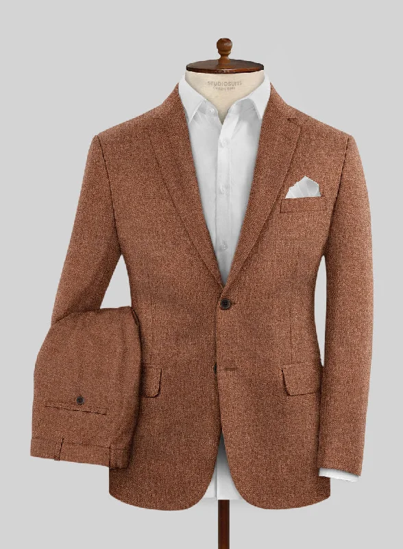 Smart Casual Wear Noble Rust Wool Silk Linen Suit