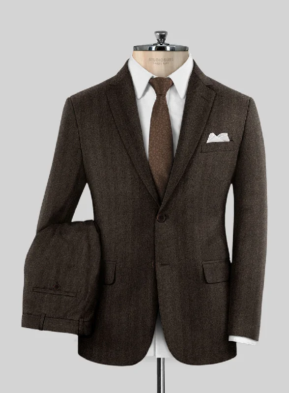 Athletic Gear Italian Melange Brown Herringbone Flannel Suit