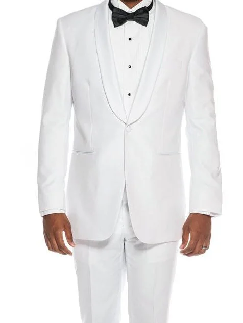Layered Outfits White Slim Fit 2 Piece Tuxedo With Satin Shawl Lapel