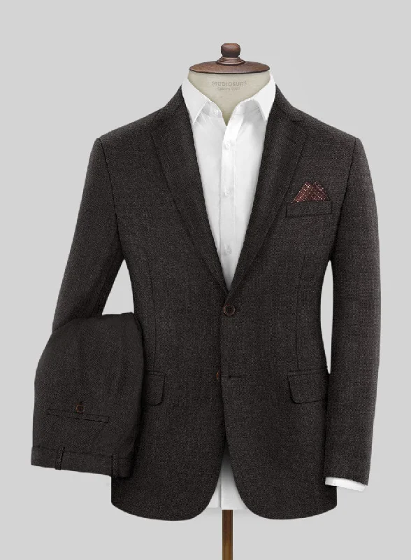 Sporty Jackets Hardy Minnis Dark Brown Sharkskin Wool Suit
