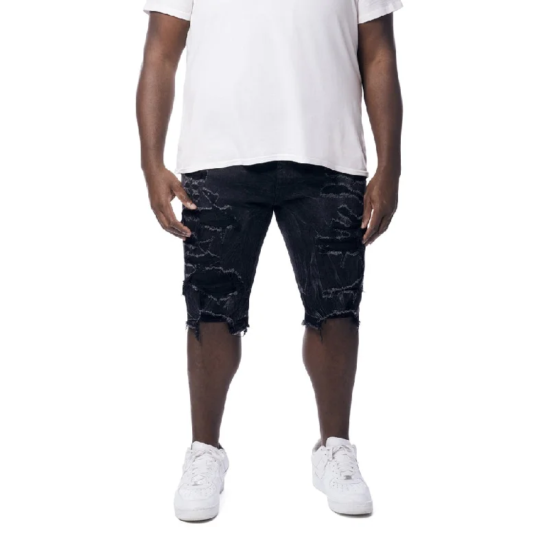 Classic Fits Big and Tall - Distressed Rip & Repair Jean Shorts - Black Matrix