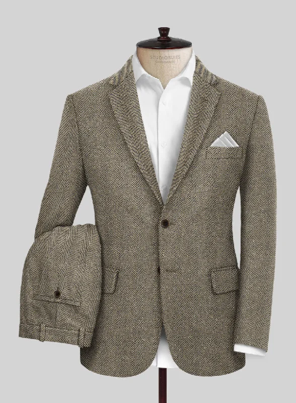 Street Style Tops Italian Highlander Stone Beige Herringbone Tweed Suit