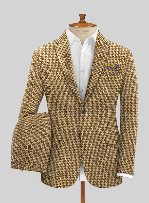 Sporty Jackets Italian Brown Houndstooth Tweed Suit