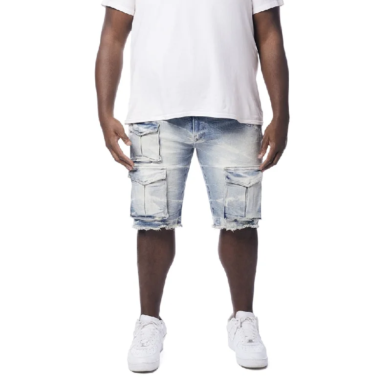 Streetwear Clothing Big and Tall - Rip & Repair Cargo Jean Shorts - Bergen Blue