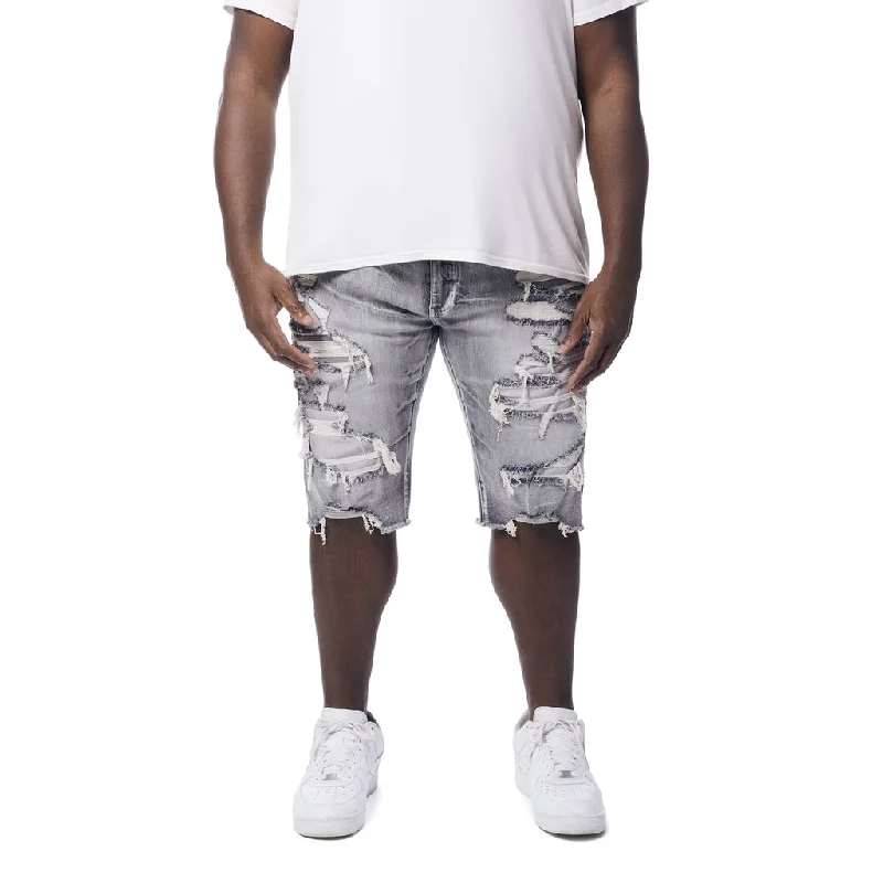 Casual Outerwear Big and Tall - Distressed Rip & Repair Jean Shorts - Union Grey