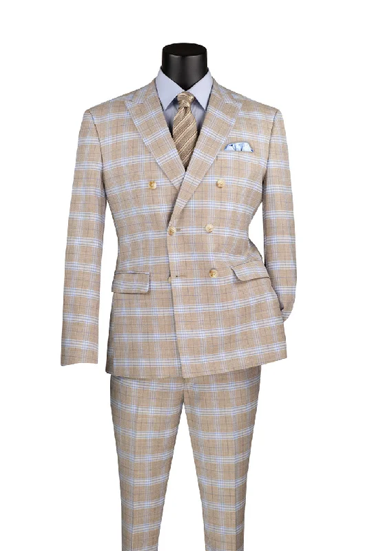 Simple Styles Duke of Windsor Collection - Slim Fit 2 Piece Double Breasted Windowpane Suit in Tan Simple Styles Duke of Windsor Collection - Slim Fit 2 Piece Double Breasted Windowpane Suit in Tan