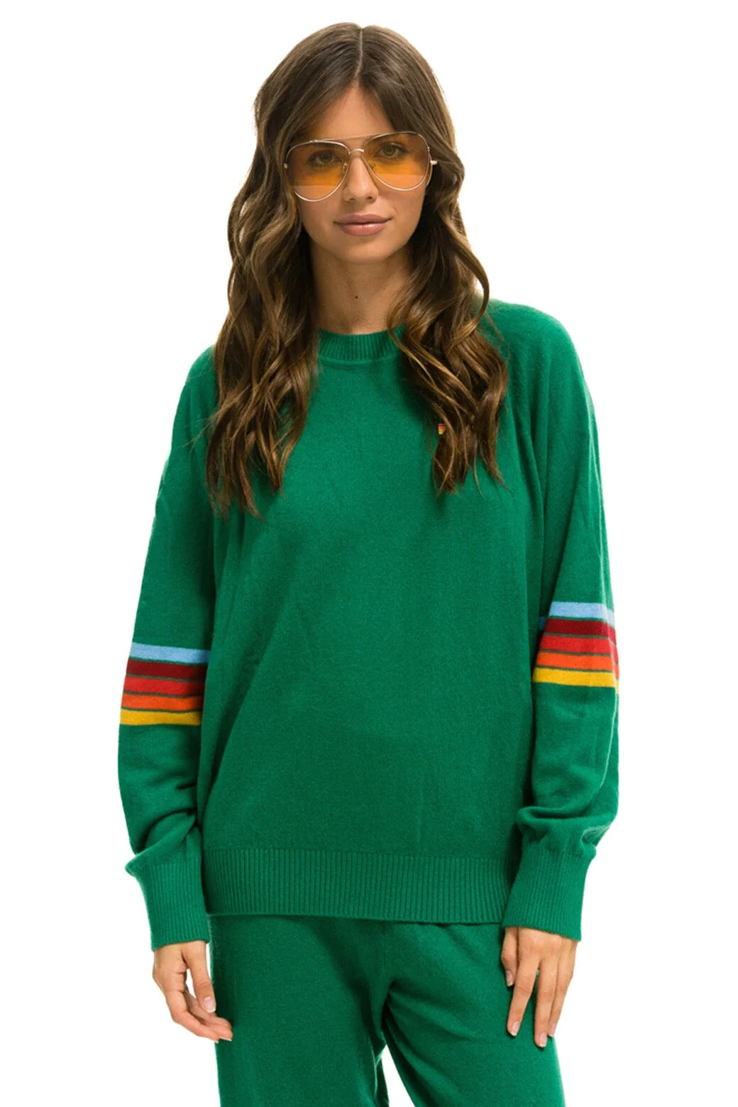 Minimal Apparel RAINBOW STRIPE SLEEVE UNISEX CASHMERE LIGHT SWEATER - AMAZON