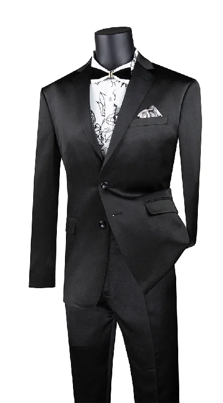 Trendy Tees Ultra Slim Fit Shiny Sharkskin 2 Button 2 Piece Suit in Black