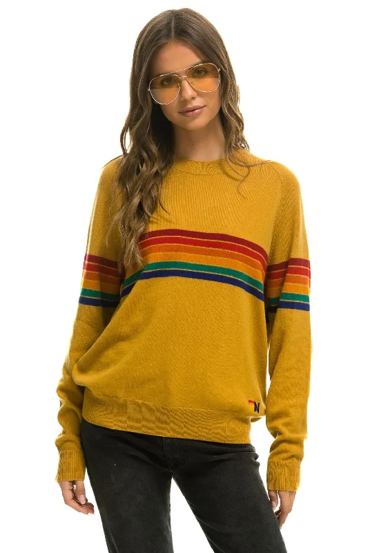 Soft Fabrics RAINBOW STRIPE 6 UNISEX LIGHT CASHMERE SWEATER - HARVEST