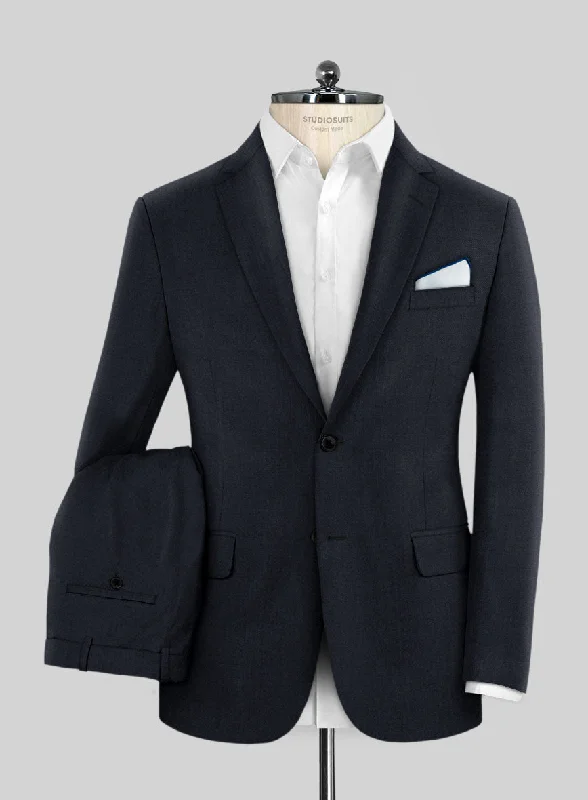 Warm Jackets Hardy Minnis Dark Blue Sharkskin Wool Suit