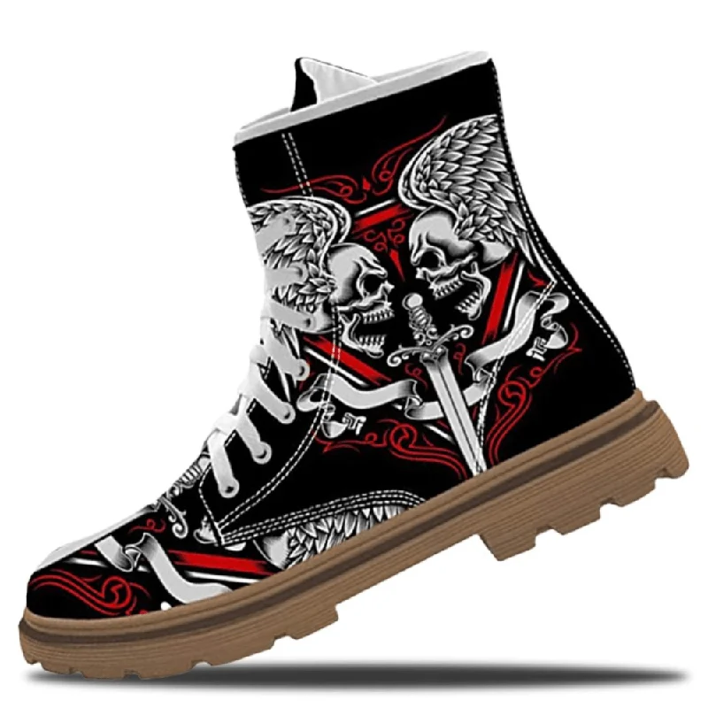 Travel Wear Men Leather Halloween Breathable Soft Sole Funny Printing Lace up Casual Martin Boots