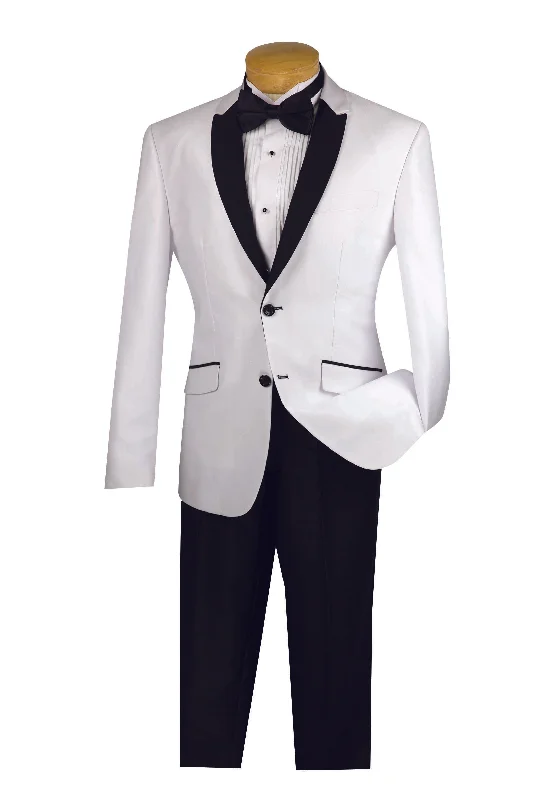 Bold Designs Slim Fit Shiny Sharkskin Men's 2 Piece Suit in White