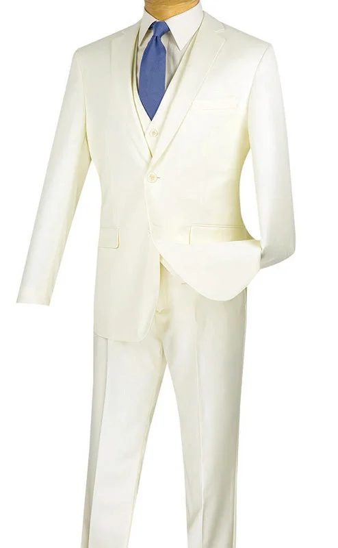 Practical Clothing Slim Fit Business Men's Suit 3 Piece 2 Button in Ivory
