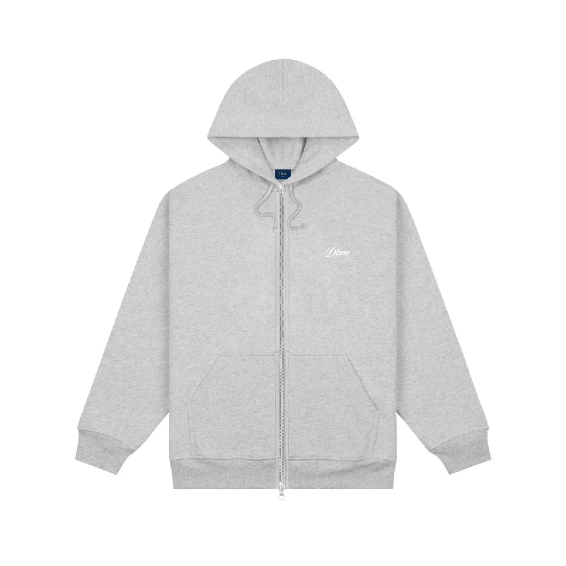 Casual Outerwear Dime Cursive Small Logo Zip-Hoodie - Heather Gray