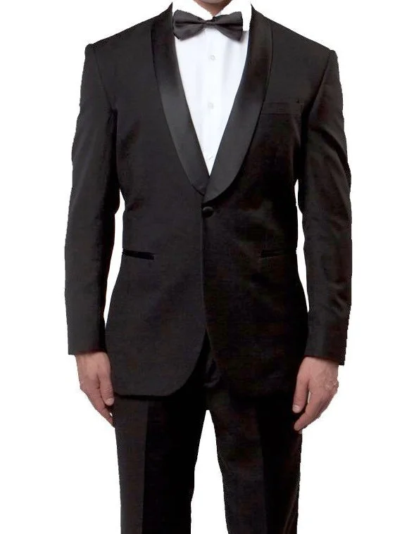 Bold Outfits Black Slim Fit Tuxedo With Satin Shawl Lapel 1 Button