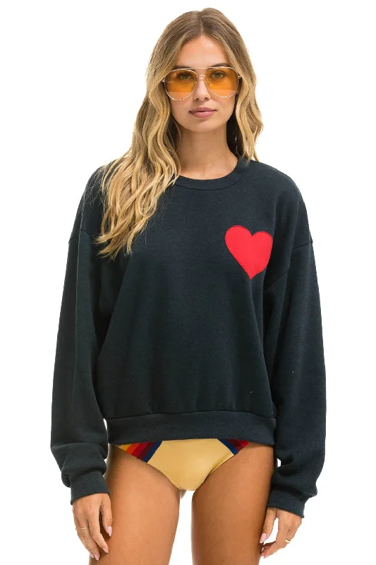 Elegant Outfits HEART STITCH RELAXED CREW SWEATSHIRT - CHARCOAL