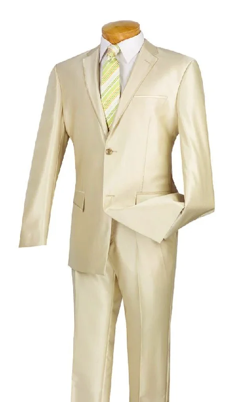 Chic Styles Slim Fit Men's Suit 2 Piece 2 Buttons Shiny Sharkskin in Champagne Beige Chic Styles Slim Fit Men's Suit 2 Piece 2 Buttons Shiny Sharkskin in Champagne Beige