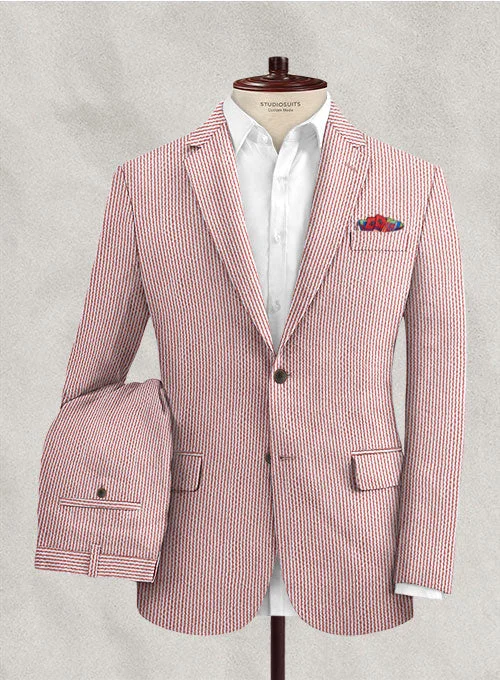 Trendy Pants Solbiati Coral Red Seersucker Suit