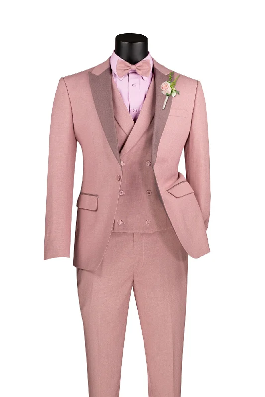 Athletic Tops Slim Fit Tuxedo 3 Piece with Matching Bow Tie in Mauve