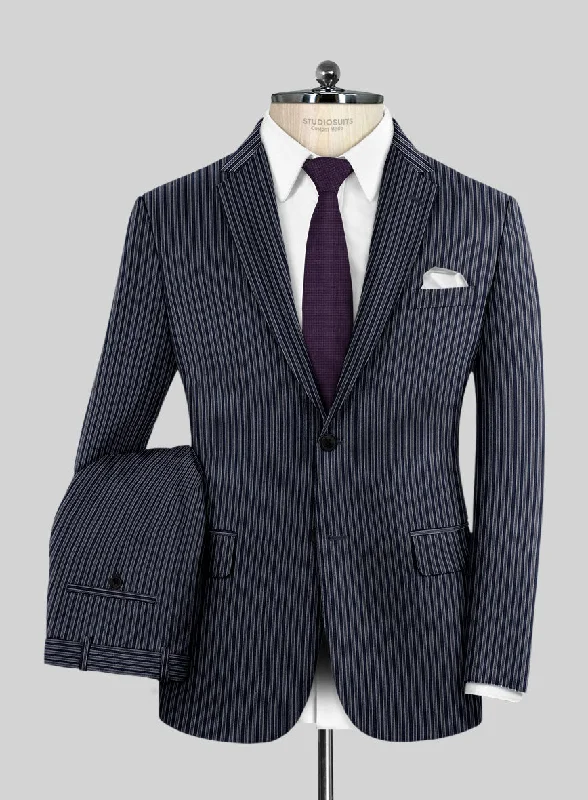 Relaxed Looks Reda Bravon Dark Blue Stripe Wool Suit