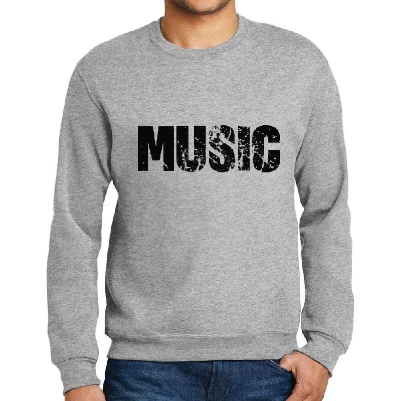 Fashion Jeans Men's Printed Graphic Sweatshirt Popular Words MUSIC Grey Marl