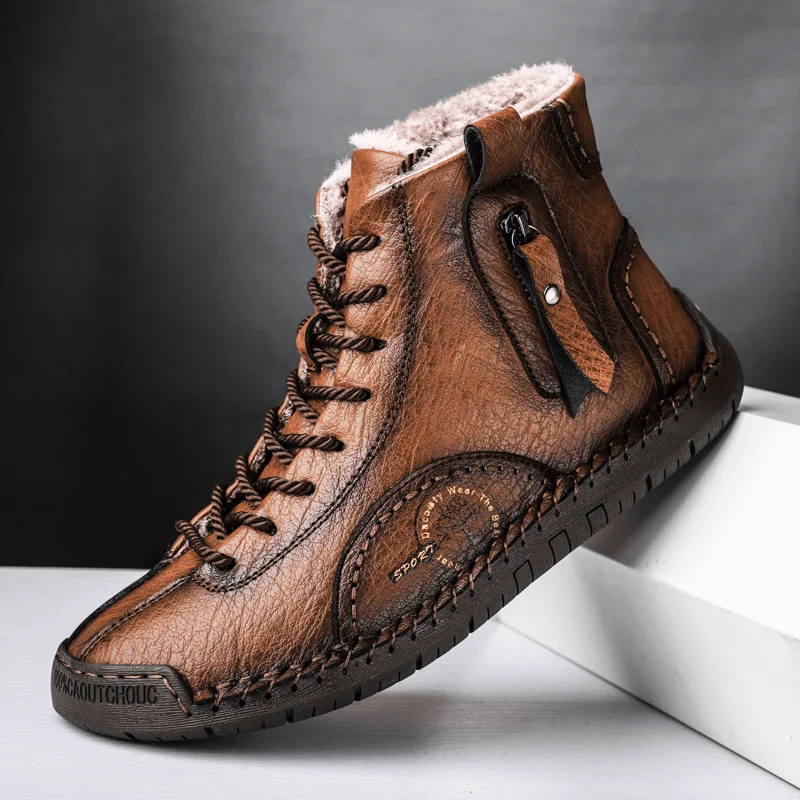 Fashion Jeans Menico Men Hand Stitching Microfiber Leather Warm Plush Lining Soft Ankle Boots