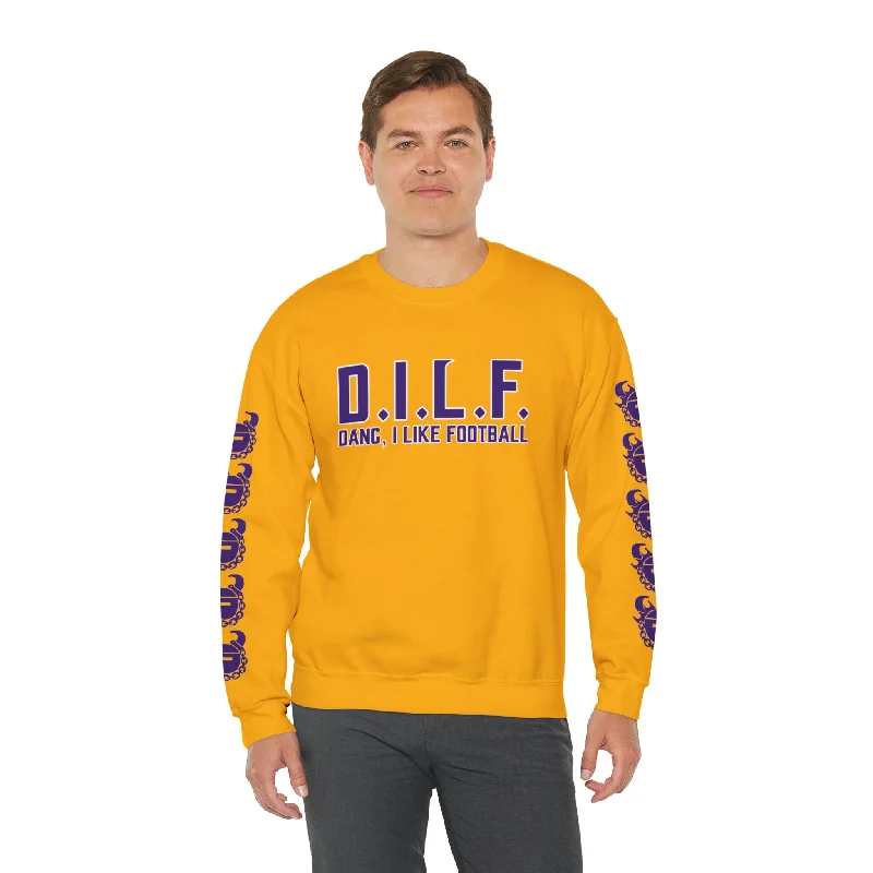 Easygoing Wardrobe Unisex Heavy Blend™ Crewneck - D.I.L.F. + Game Day Helmet (Sleeves)