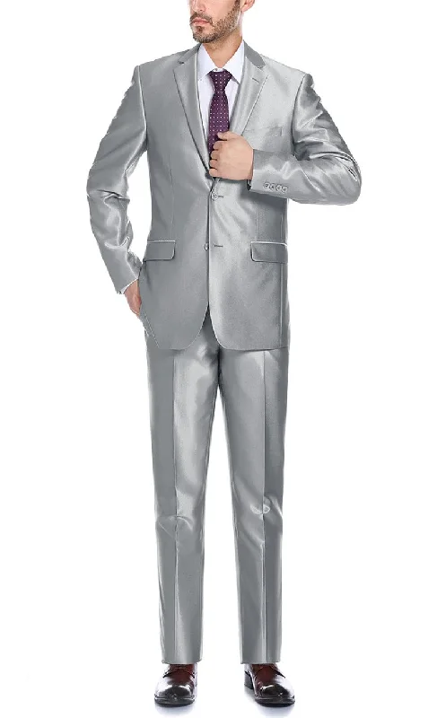 Modern Clothing Gray Regular Fit Sharkskin Italian Styled 2 Piece Suit