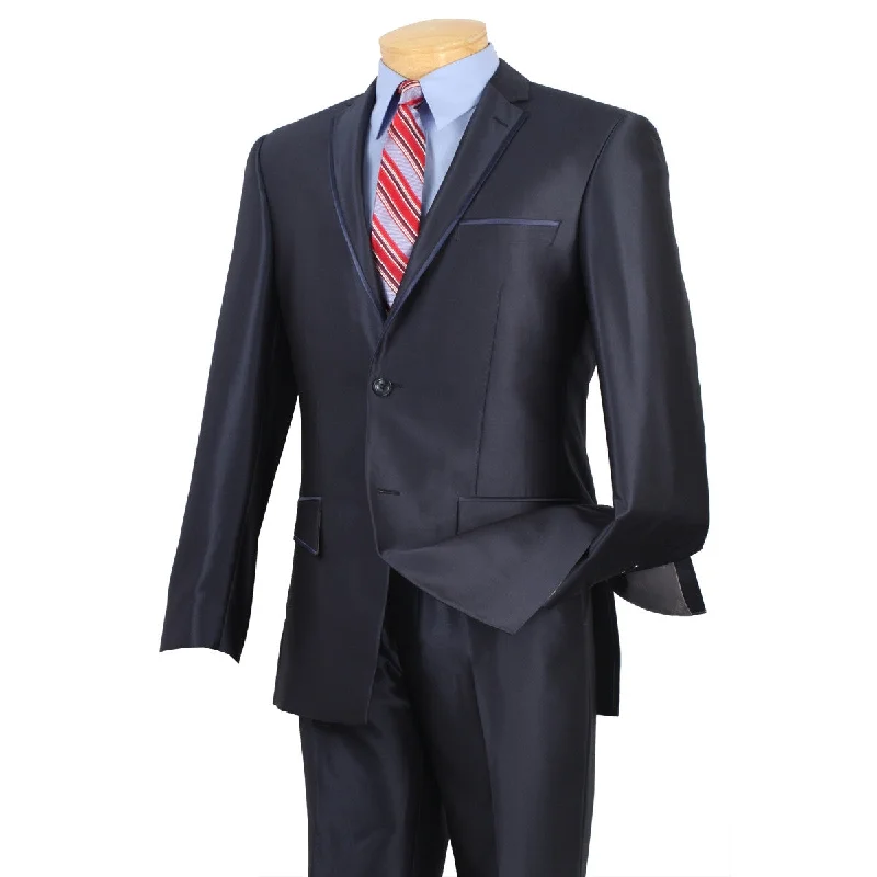 Athletic Outfits Slim Fit Men's Suit 2 Piece 2 Buttons  ShinySharkskin in Blue